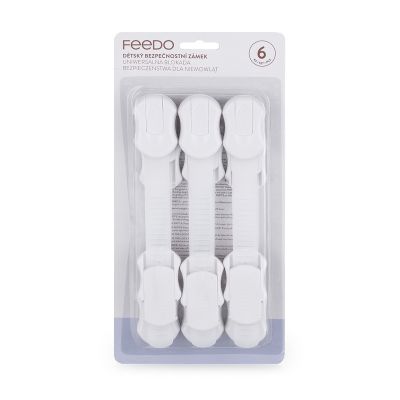 Feedo - Set sisteme de siguranta pentru mobilier, Universale, Cu lungime reglabila, 19 x 3.4 cm, Distanta 2-11 cm, 6 bucati, Alb BYN240202