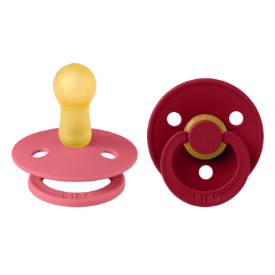 Bibs - set 2 suzete colour latex, tetina rotunda, 6 luni +-coral/ruby bbb120254