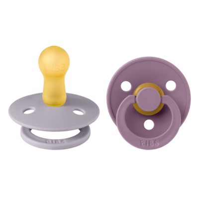 Bibs - set 2 suzete colour latex, tetina rotunda, 6 luni +-fossil grey/mauve bbb120405