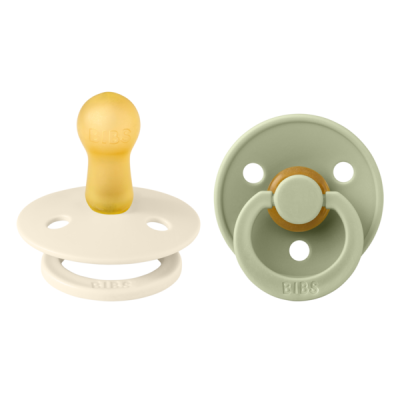 Bibs - set 2 suzete colour latex, tetina rotunda, 6 luni +-ivory/sage bbb120241
