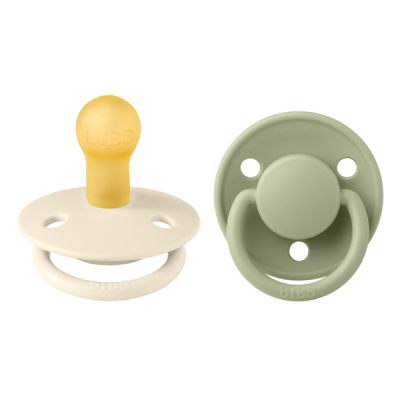 Bibs - set 2 suzete de lux latex, tetina rotunda, 0 luni +-ivory/sage bbb180223