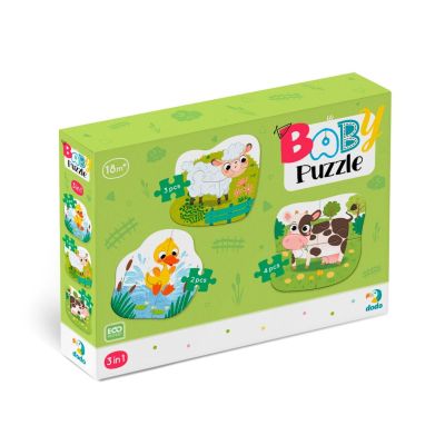 Puzzle 3 in 1  - animalutele de la ferma (2,3,4 piese)