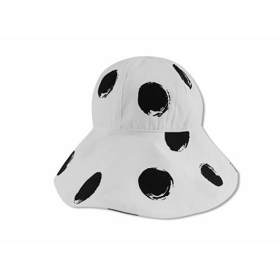 Palarie de vara cu boruri largi, alba cu buline negre, din bumbac, 52 cm (3-4 ani) KDEPAL1052