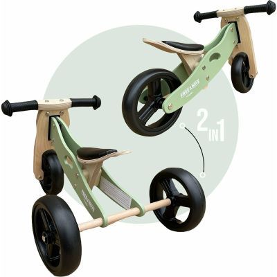 Bicicleta/tricicleta fara pedale din lemn, 2 in 1, Functie de bicicleta echilibru, Scaun reglabil, Roti ajustabile, Manere antiderapante, Varsta 1-3 ani, Free2Move, Mint BYN39623