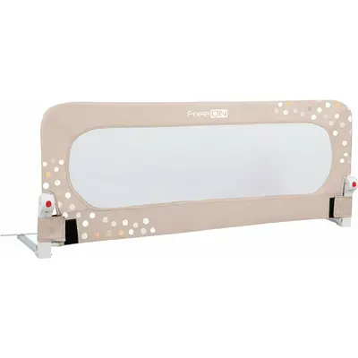 Bariera de protectie pentru pat bebe, Rabatabila, Instalare usoara, Dimensiune 135 x 57 cm, FreeON, Little Dots, Beige BYN48464