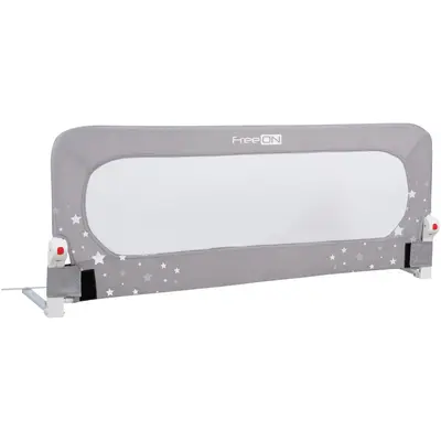 Bariera de protectie pentru pat bebe, Rabatabila, Instalare usoara, Dimensiune 135 x 57 cm, FreeON, Little Stars, Grey BYN48457