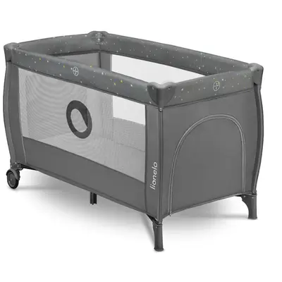 Lionelo - Patut pliant cu doua nivele, Stefi Plus, Cu intrare laterala cu fermoar, 2 roti, 120 x 60 cm, Conform cu standardul european de securitate EN 716, Gri/ Multicolor BYNLO-STEFI_PLUS_GREY_MULTICOLOR