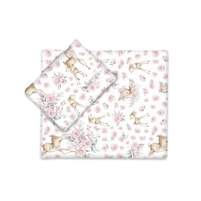 MimiNU - Set pentru carucior cu pernuta si paturica, Cu huse detasabile si lavabile, Din bumbac certificat Oeko Tex Standard 100, Sweet deer Pink BYN6426972022989