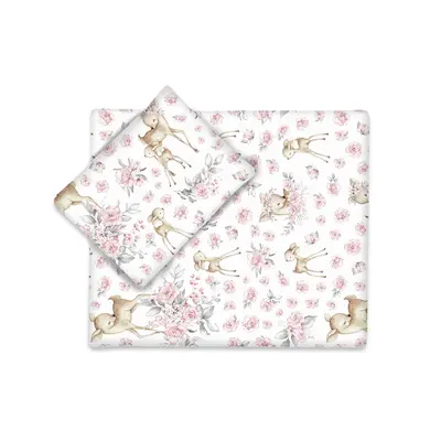 MimiNU - Set pentru carucior cu pernuta si paturica, Cu huse detasabile si lavabile, Din bumbac certificat Oeko Tex Standard 100, Sweet deer Pink BYN6426972022989