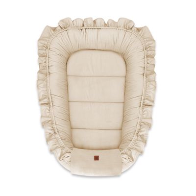 MimiNu - Cosulet bebelus pentru dormit, Baby Nest 55 x 75 cm, Cu Volanase, Din catifea, Nugat BYN6426972023054