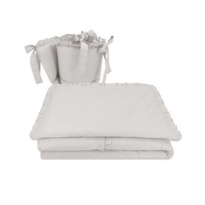 MimiNu - Lenjerie patut 3 piese, Cu volanase, Cu protectie laterala, Din bumbac certificat Oeko Tex Standard 100, Pentru patut 120x60 cm, Colectia Royal, Grey BYN6426972022835