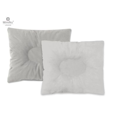 MimiNu - Perna bebelusi profilata, Cu doua fete, Cu functie anti-soc, Pufoasa, Din catifea si bumbac, Materiale certificate Oeko Tex Standard 100, 23x26 cm, Velvet Royal Grey BYN6426972023153