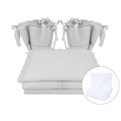 MimiNu - Set lenjerie patut cu 6 piese, Cu volanase, Cu pilota si perna, Cu doua aparatori laterale, Din bumbac certificat Oeko Tex Standard 100, Pentru patut 120x60 cm, Colectia Royal, Grey BYN6426972022934