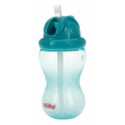 Nuby - Cana cu pai anti-alunecare, Cu inchidere etansa, Plastic, 360 ml, 12+ luni, Albastru BYNNV0404001AQ