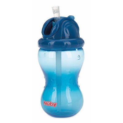Nuby - Cana cu pai anti-alunecare, Cu inchidere etansa, Plastic, 360 ml, 12+ luni, Albastru inchis BYNNV0404001BL