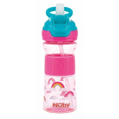 Nuby - Cana sport cu pai moale si pliabil, Din materialul ecologic tritan, Rezistenta, 360 ml, 3+ ani, Roz BYNNV0414021PINK