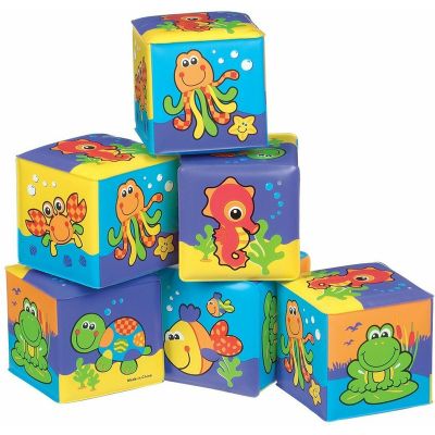 Set 6 cuburi noi pentru baie, Cu animalute marine, Dimesiune 7.5 cm fiecare cub, Soft blockes for bath, Playgro BYN7823