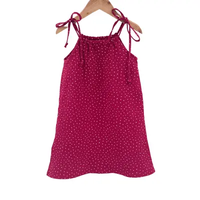 Rochie de vara cu snur pentru fetite, din muselina, Dots, 5-6 ani KDERM56DOTS