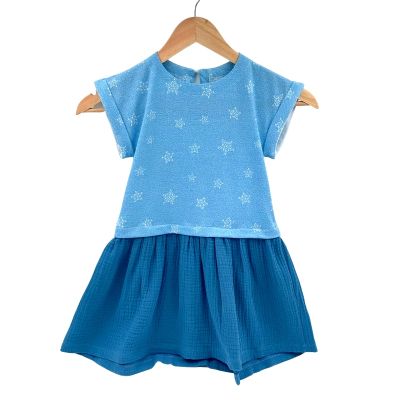 Rochita de vara din jersey cu fustita muselina, Deep Blue, 3-4 ani KDERVJM34DBLUE