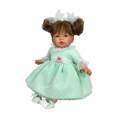 Papusa Artizanala cu miros de vanilie - Celia satena cu rochita menta plumeti (45cm) TSG1712