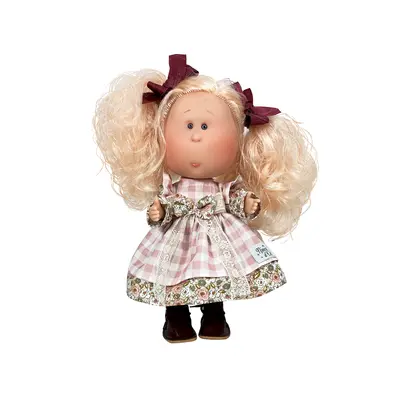 Papusa Artizanala cu miros de vanilie si articulatii - Mia cu par blond ondulat si funde rosii (30 cm) TSG1208