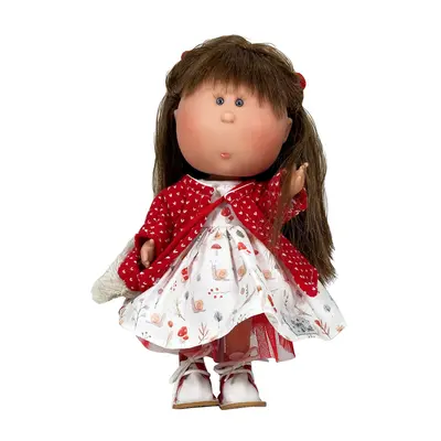 Papusa Artizanala cu miros de vanilie si articulatii - Mia cu par saten drept si palton rosu (30 cm) TSG1210