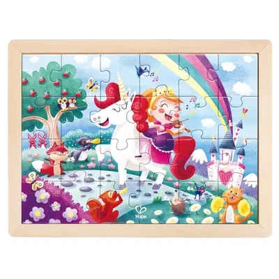 Puzzle din lemn 2 in 1 - Unicorn (26 piese), cu fata dubla si activitate colorare TSGE1642A