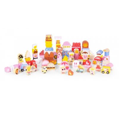 Set educational cu blocuri din lemn, 116 piese, candy city ecotoys me433 edeedime433