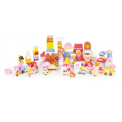 Set educational cu blocuri din lemn, 116 piese, candy city ecotoys me433 edeedime433