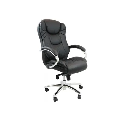 Scaun birou off 316, robust, piele ecologica, mecanism multiblock, suport lombar, baza cromata, 150 kg, negru drm1970