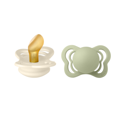 Bibs - set 2 suzete couture latex, tetina anatomica, 0 luni +-ivory/sage bbb1800309