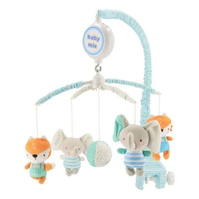 Carusel muzical pentru patut, Cu 5 jucarii din plus, Elephants and foxes, Baby Mix BYN49414