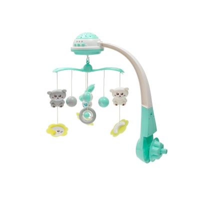 Carusel muzical pentru patut bebelusi, Cu proiectii, Cu melodii si sunete ale naturii, Cu 10 jucarii si ceas de jucarie pe suport, Baby Mix, Mint BYN42785