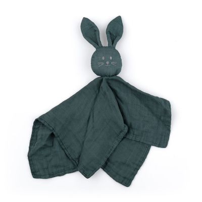 Petite&Mars - Jucarie interactiva, Iepurasul Hugo, Din muselina de bambus, Cu sunet, Conform standardului de securitate Oeko-tex 100,34 x 30 cm, 0 luni+, Verde inchis BYN416817