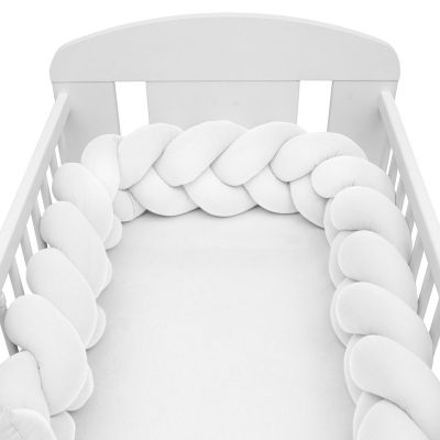 Protectie laterala pentru patut, Tip Bumper impletit, Din muselina, Din materiale certificate Oeko Tex Standard 100, New Baby, Lungime 210 cm, White BYN52138