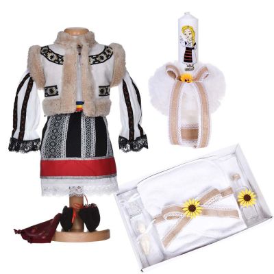 Set botez national fetita, rochita botez populara, trusou botez si lumanare, decor traditional, Denikos® C9285 NIK5980
