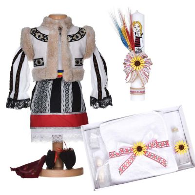 Set botez national fetita, rochita botez populara, trusou botez si lumanare, decor traditional, Denikos® C9291 NIK5986