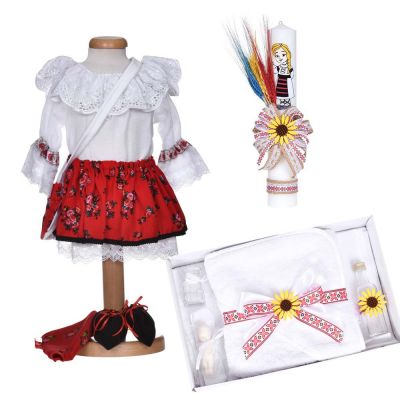Set botez popular fetita, rochita botez nationala, trusou botez si lumanare, decor traditional, Denikos® C9289 NIK5984