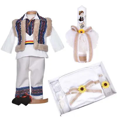 Set botez traditional baiat, trusou botez national, lumanare si costum popular, Denikos&reg; C9279 NIK5974