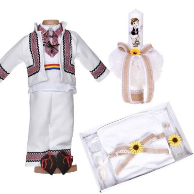 Set botez traditional baiat, trusou botez national, lumanare si costum popular, Denikos® C9282 NIK5977