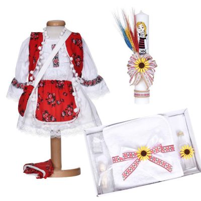 Set botez traditional fetita, rochita botez nationala, trusou botez si lumanare, decor popular, Denikos® C9292 NIK5987
