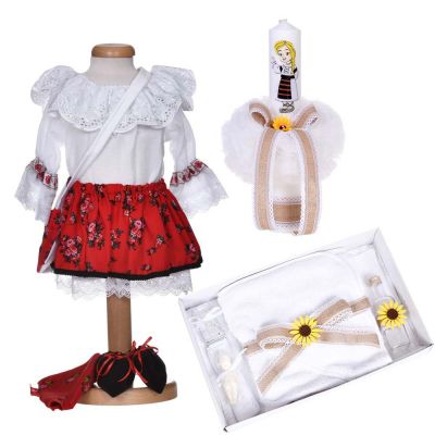 Set botez traditional fetita, rochita botez populara, trusou botez si lumanare, decor national, Denikos® C9283 NIK5978