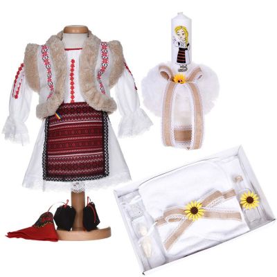 Set botez traditional fetita, rochita botez populara, trusou botez si lumanare, decor national, Denikos® C9284 NIK5979