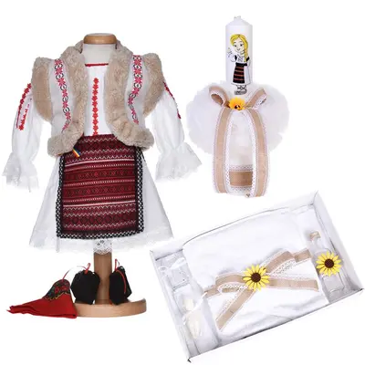 Set botez traditional fetita, rochita botez populara, trusou botez si lumanare, decor national, Denikos&reg; C9284 NIK5979
