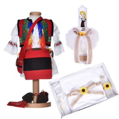 Set botez traditional fetita, rochita botez populara, trusou botez si lumanare, decor national, Denikos® C9287 NIK5982