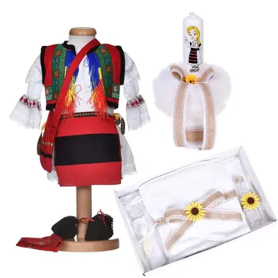 Set botez traditional fetita, rochita botez populara, trusou botez si lumanare, decor national, Denikos&reg; C9287 NIK5982