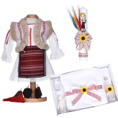 Set botez traditional fetita, rochita botez populara, trusou botez si lumanare, decor national, Denikos® C9290 NIK5985