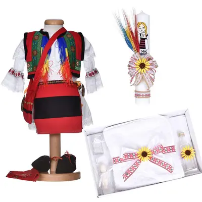 Set botez traditional fetita, rochita botez populara, trusou botez si lumanare, decor national, Denikos&reg; C9293 NIK5988