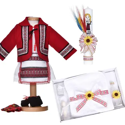 Set botez traditional fetita, rochita botez populara, trusou botez si lumanare, decor national, Denikos&reg; C9294 NIK5989