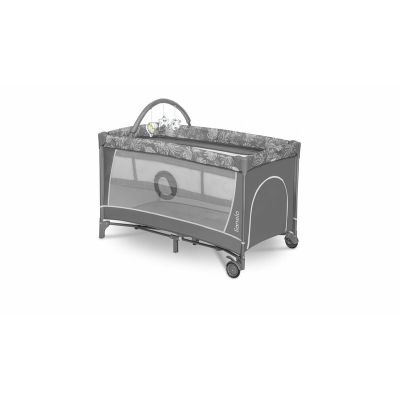 Lionelo - Patut pliant cu doua nivele Flower , Cu arcada, Geanta transport, Masuta de infasat, Bara cu jucarii, Fereastra laterala, 120x60 cm, Conform cu standardele europeane de securitate EN 716 si EN12221, Gri BYNLO-FLOWER_GREY_STONE